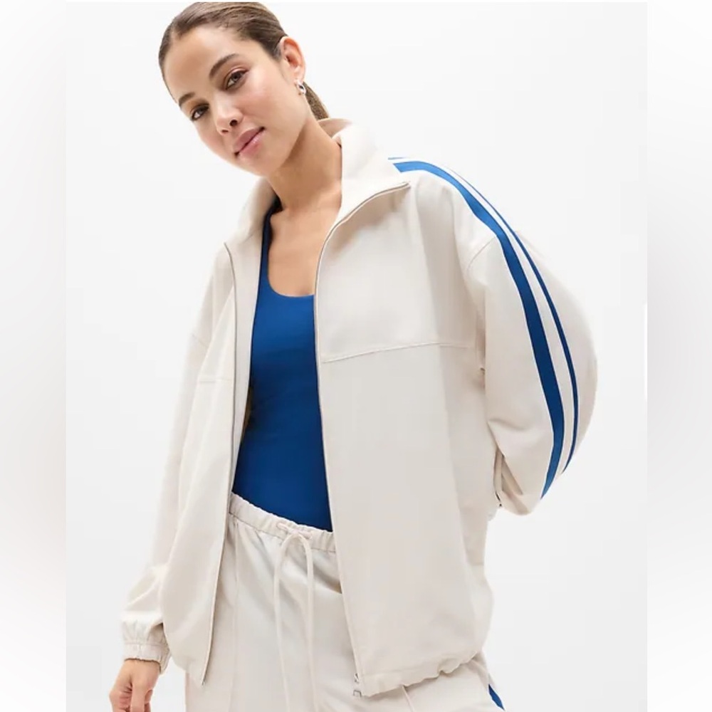 Athleta Women's MVP Track Jacket in Bone and Navy XL NWT